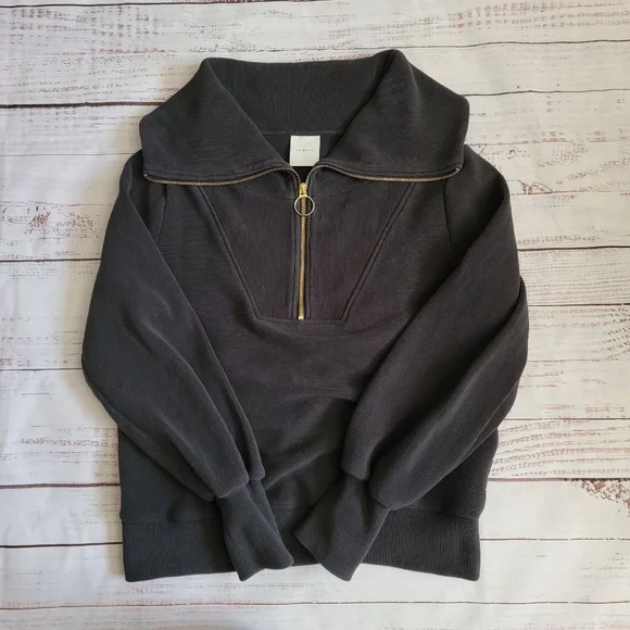 Varley Vine Ribbed Half Zip Pullover Black Women's Small - Picture 1 of 10